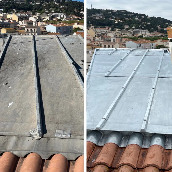 Avant / après : réfection complète d'une couverture en zinc à Montpellier