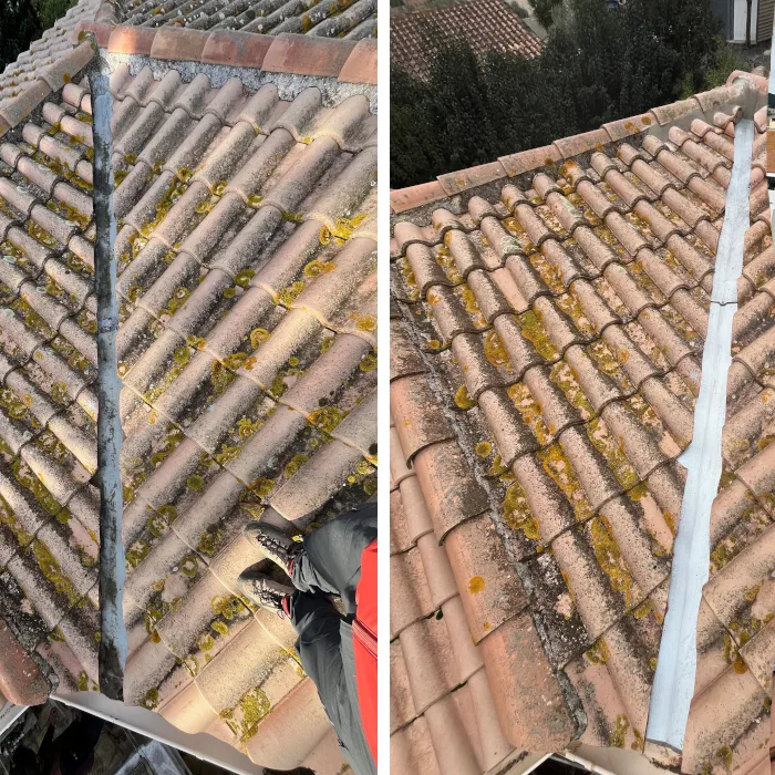 Avant / après : remplacement de la noue en zinc d'une toiture en tuiles